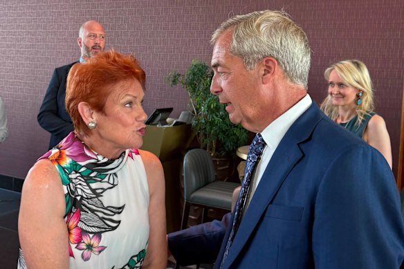 Fellow travellers: Pauline Hanson with Nigel Farage in London last week.