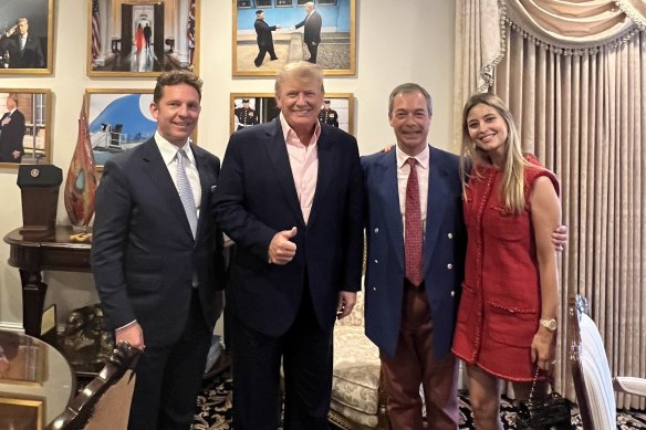 Australian Holly Valance and her husband Nick Candy (left) dined with former US president Donald Trump and conservative former British politician Nigel Farage.