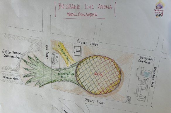 David Hayward’s ‘Big Pineapple Arena’ vision proposed for the Gabba stadium site at Woolloongabba.