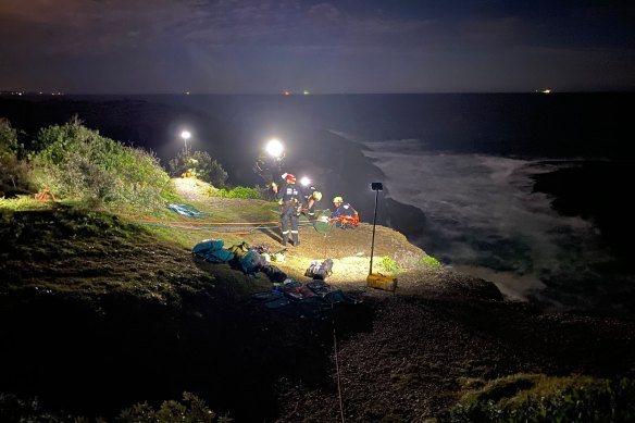 The couple spent the night in an ocean cave at Catherine Hill Bay. 