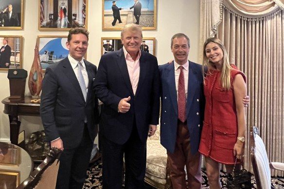 Valance and her husband, Nick Candy (left), with former US president Donald Trump and conservative British politician Nigel Farage at Mar-a-Lago.