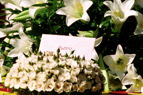 A handwritten card from Prince Harry, for his mother, Princess Diana, lay on her coffin, as it made its way towards Westminster Abbey.