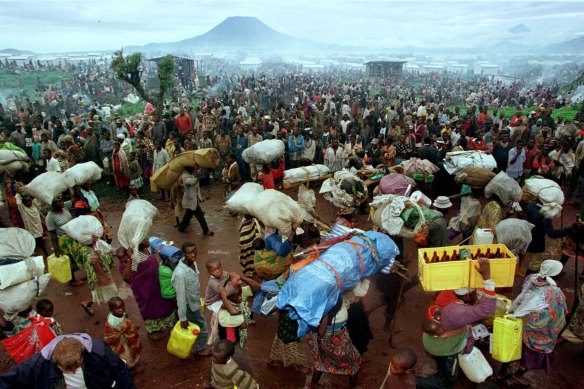 Hundreds of thousands of Rwandan refugees fled to what was then Zaire and is now the Democratic Republic of Congo, making their way back to their home country in 1996.
