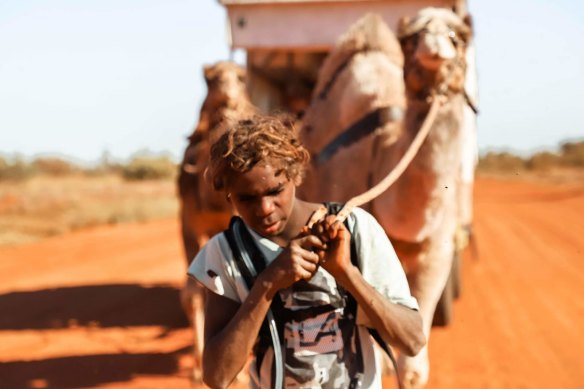 Tyler Abbott, 12 at the time, during the troupe’s camel trek from the Northern Territory to Taree.