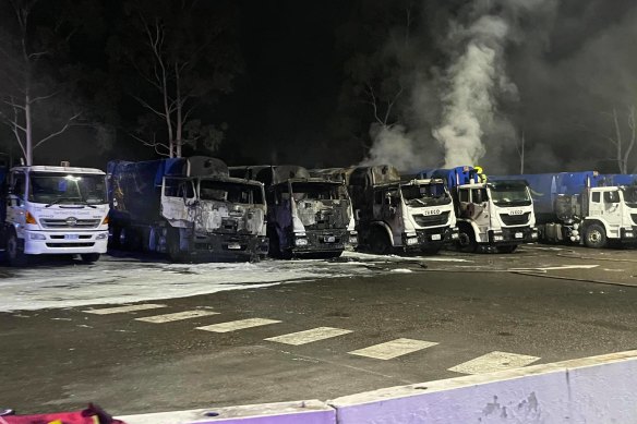 Fairfield Council lost half of its fleet of garbage trucks in a blaze on Tuesday night. 