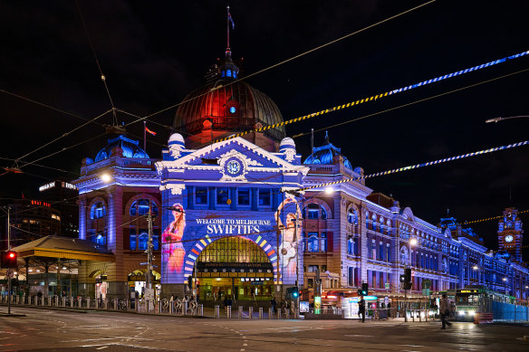 Taylor Swift’s image is being projected onto Flinders Street Station throughout the weekend.