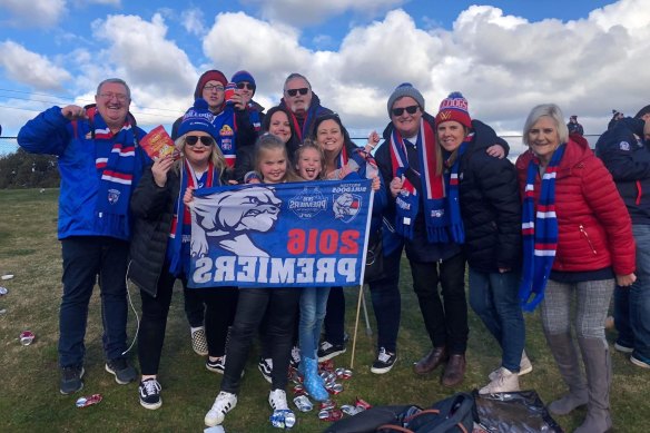 Top Dogs: Donna Harvey (second from right) with family and friends at a Bulldogs game in Ballarat.