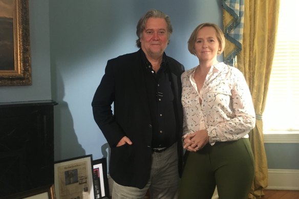 ABC Four Corners journalist Sarah Ferguson with Steven Bannon.