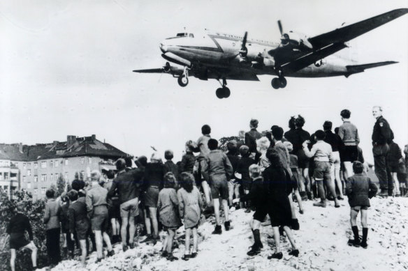 A plane delivers vital supplies to Berlin during the blockade in 1948.