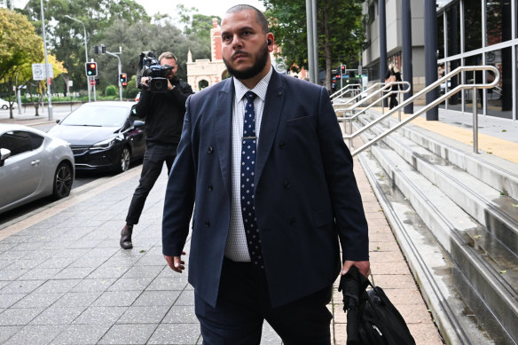 Ihab Jamal leaves Parramatta Children’s Court after representing a teenager charged with terrorism offences.