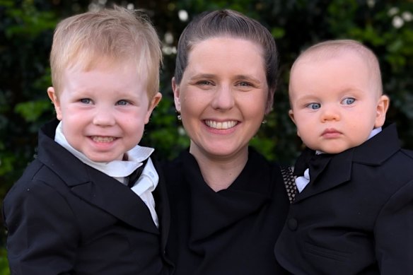 Mount Gravatt resident Rebekah Higgins and her two sons.