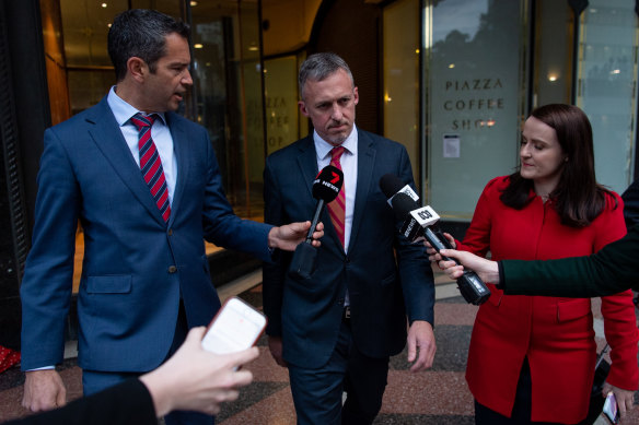 Guy Sebastian’s former manager Titus Day leaves the Downing Centre District Court after being found guilty of 34 charges of embezzling more than $620,000 of the singer’s money.