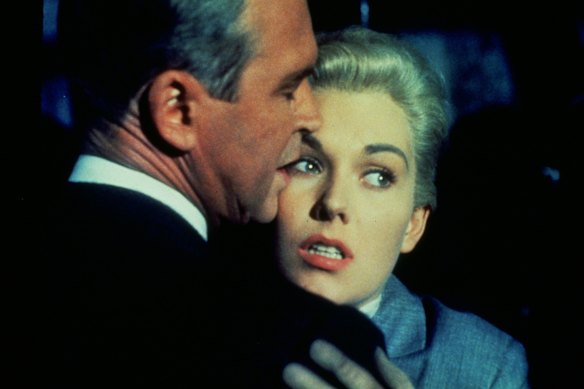 Kim Novak with James Stewart in Alfred Hitchcock’s Vertigo.