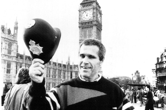 James Finch, pictured outside the London’s Houses of Parliament in 1988 following his deportation from Australia.