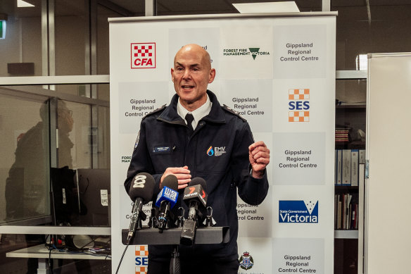 Emergency Management Commissioner  Andrew Crisp in Traralgon on Sunday. 