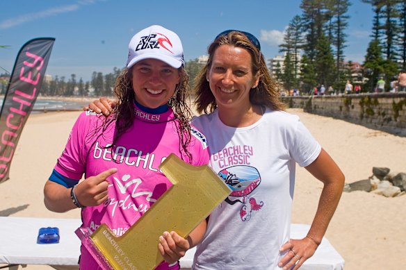 Wright, pictured with Layne Beachley after winning her first WCT event at 14, has been on tour for half her life.