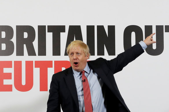 British Prime Minister Boris Johnson launches the Conservatives' "Get Britain Out of Neutral" campaign poster.