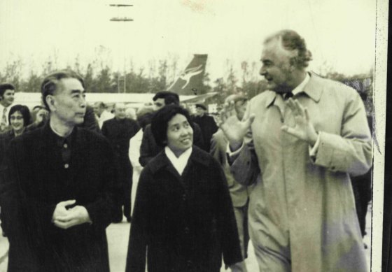 Chinese Premier Zhou Enlai (far left) pictured with then prime minister Gough Whitlam (right) in the 1970s.
