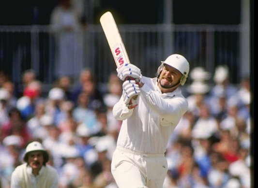 Mark Greatbatch hits out during a Test between New Zealand and England in 1990.