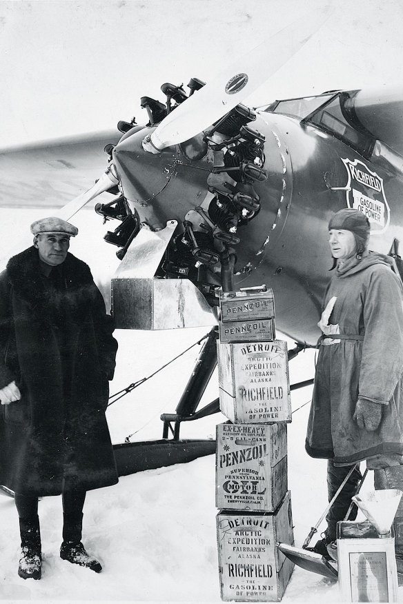 Hubert Wilkins and Ben Eielson preparing for their trans-Arctic flight in the Lockheed Vega plane in March 1928. The New York Times would call it ‘an amazing victory of human determination’ and the journey would earn Wilkins a knighthood.