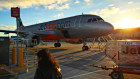 A Jetstar plane at Melbourne Airport. It is one of the busiest transport hubs in the country, but is only connected to the Melbourne CBD by bus.
