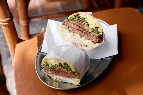 A smoked brisket sandwich at Sarni.