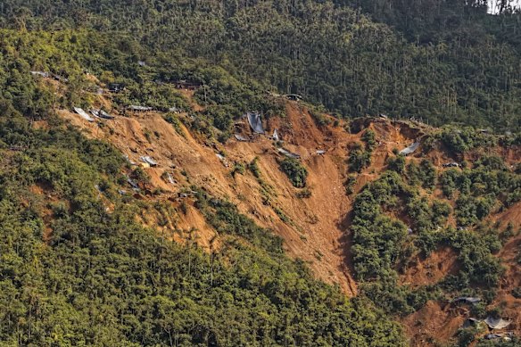 A hillside showing illegal mining in 2025