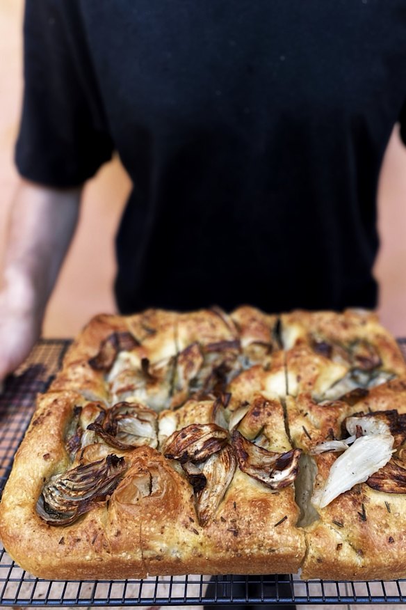 House baked focaccia with fennel, smoked salt and rosemary.