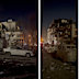 Stills from a video showing the impact of the strike on buildings and cars in Niloufar Square.