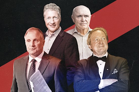 Some of the powerful people behind the scenes at Essendon: Tim Watson, Andrew Muir, Paul Little and Kevin Sheedy.