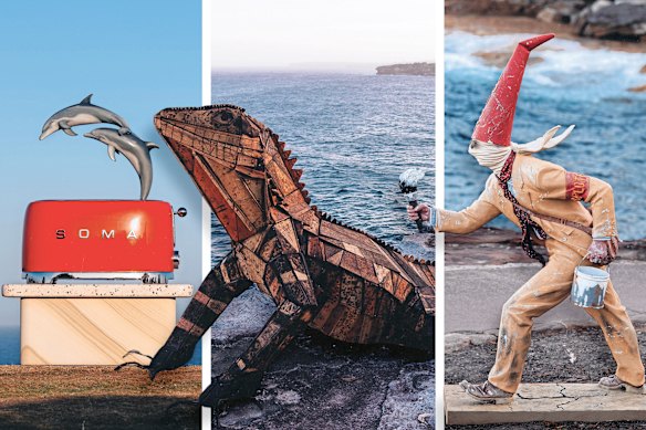 Drew McDonald’s SOMA, Andrew Cullen’s Rustle and Tim Storrier’s Splotcher are on display between Bondi and Tamarama.