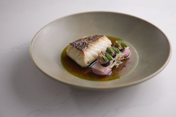 Line caught WA fish, fennel, radish, brown butter broth, lemon gum, mussels.