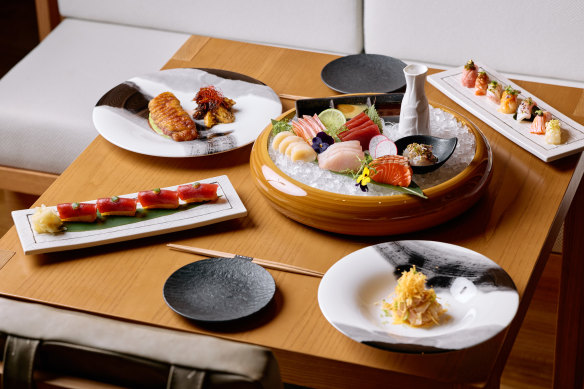 Sokyo’s menu is split into starters, tempura and proteins cooked on the robata grill, and traditional sushi items such as nigiri and sashimi.