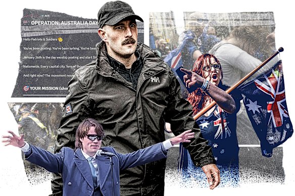 March for Australia figures Hugo Lennon, Thomas Sewell and Bec Freedom