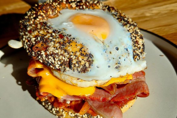 The bacon and egg bagel at Humm in Annandale.
