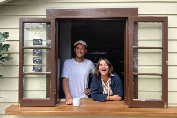 Baker-owner Jack Fowler and partner Suzannah Ahearn at 44A Bread in Yamba. 