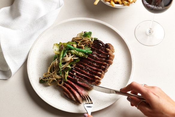 Beef rump cap with grilled vegetable salad.