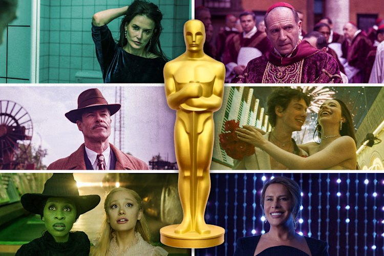 From top left: The Substance; Conclave; Anora; Emilia Perez; Wicked; and The Brutalist. 