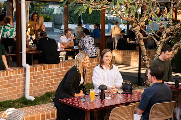 Patio's sun-dappled courtyard.