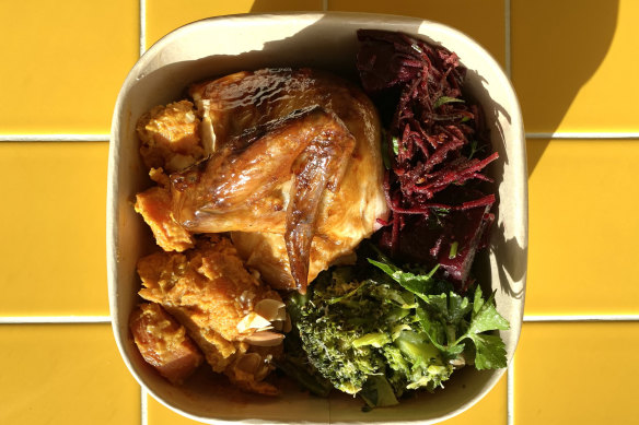 A chicken pack with salad. 