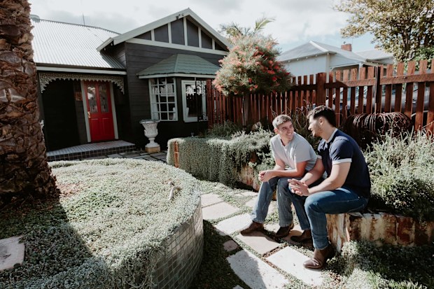 Home Husbands Jordan Bruno and Dane Yull’s renovated Perth cottage front facade.