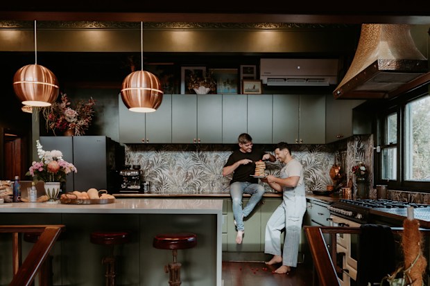 Home Husbands Jordan Bruno and Dane Yull in their renovated kitchen in Perth