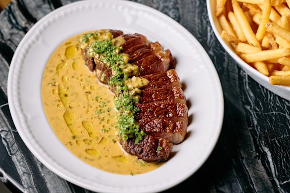 Steak frites with cafe de Paris sauce.