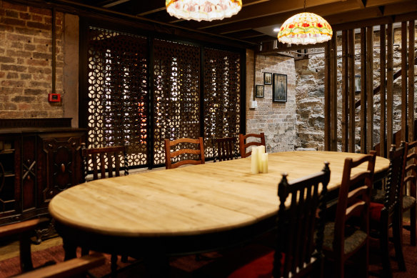 Downstairs, in the wine cellar, a private dining room accommodates up to 14 guests.