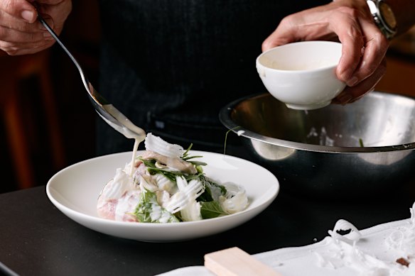 Boetz uses a coconut scraper to elevate his salads and desserts.