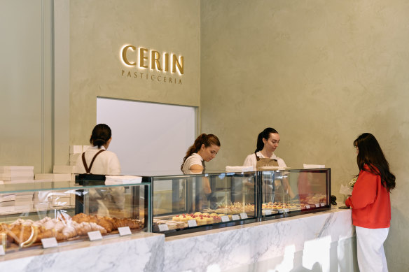 Cerin’s marble counter is lined with pasticcini.
