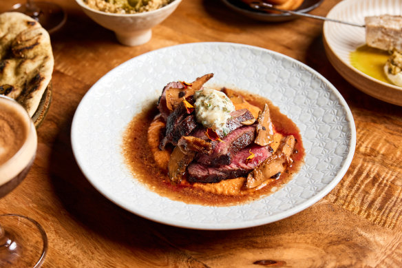 One of Ach’s early dishes, a 2GR wagyu rump cap with zaatar butter, pine mushrooms and jus.