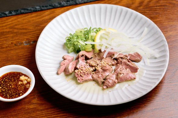 Sous vide chicken liver sashimi with garlic soy.
