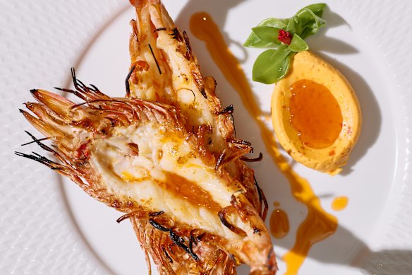 Roast tiger prawns with fermented chilli butter.