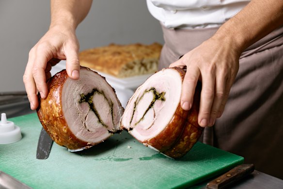 Corbetta prepares his pork in the sous vide before roasting it daily.